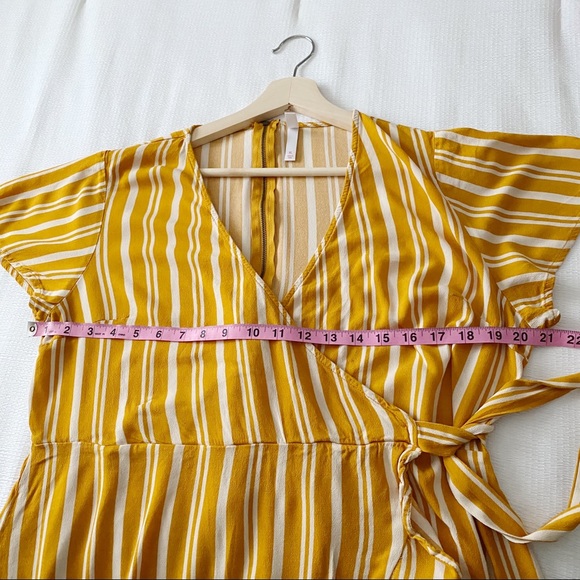 Golden Yellow & White Stripe Mini Wrap Dress - Picture 5 of 9